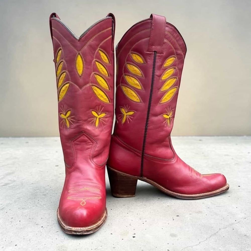 1980s Sassoon New York Inlay Western Boots — Women’s 7 B Vintage Cowboy Cowgirl - Picture 5 of 6